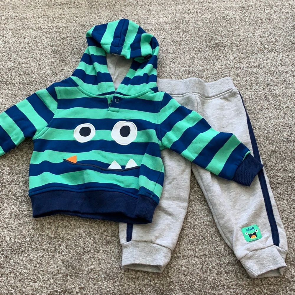 12M monster sweatshirt and sweatpants set